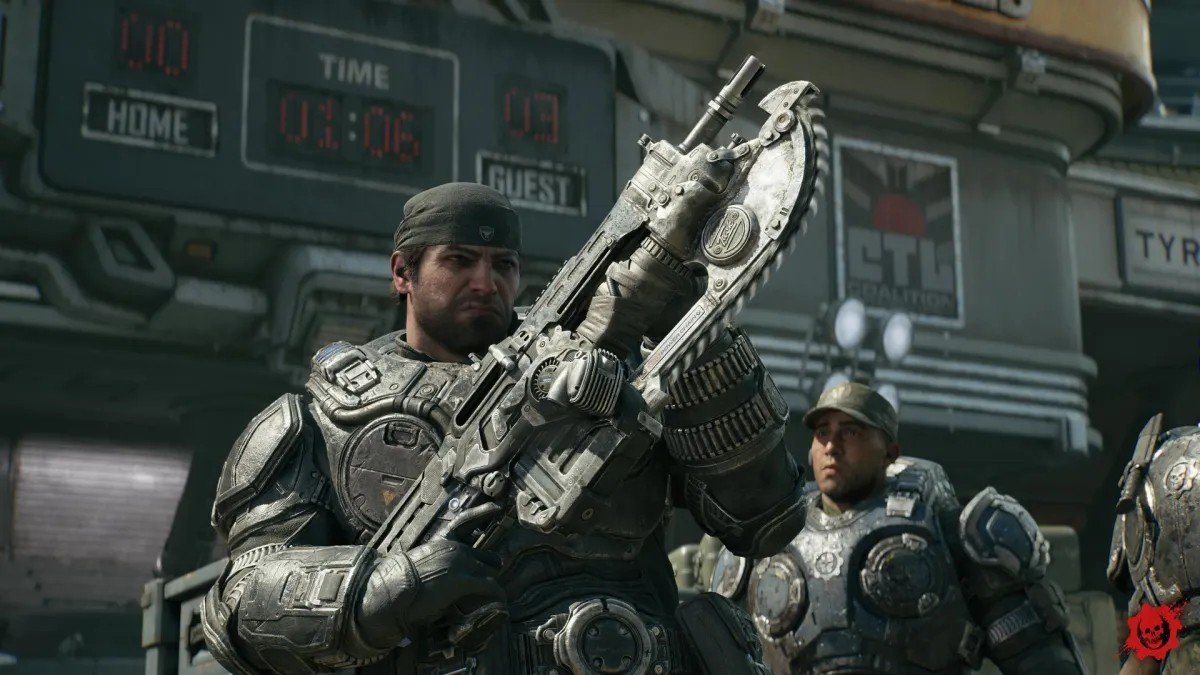 Marcus Fenix con el rifle Lancer en Gears of War: E-Day