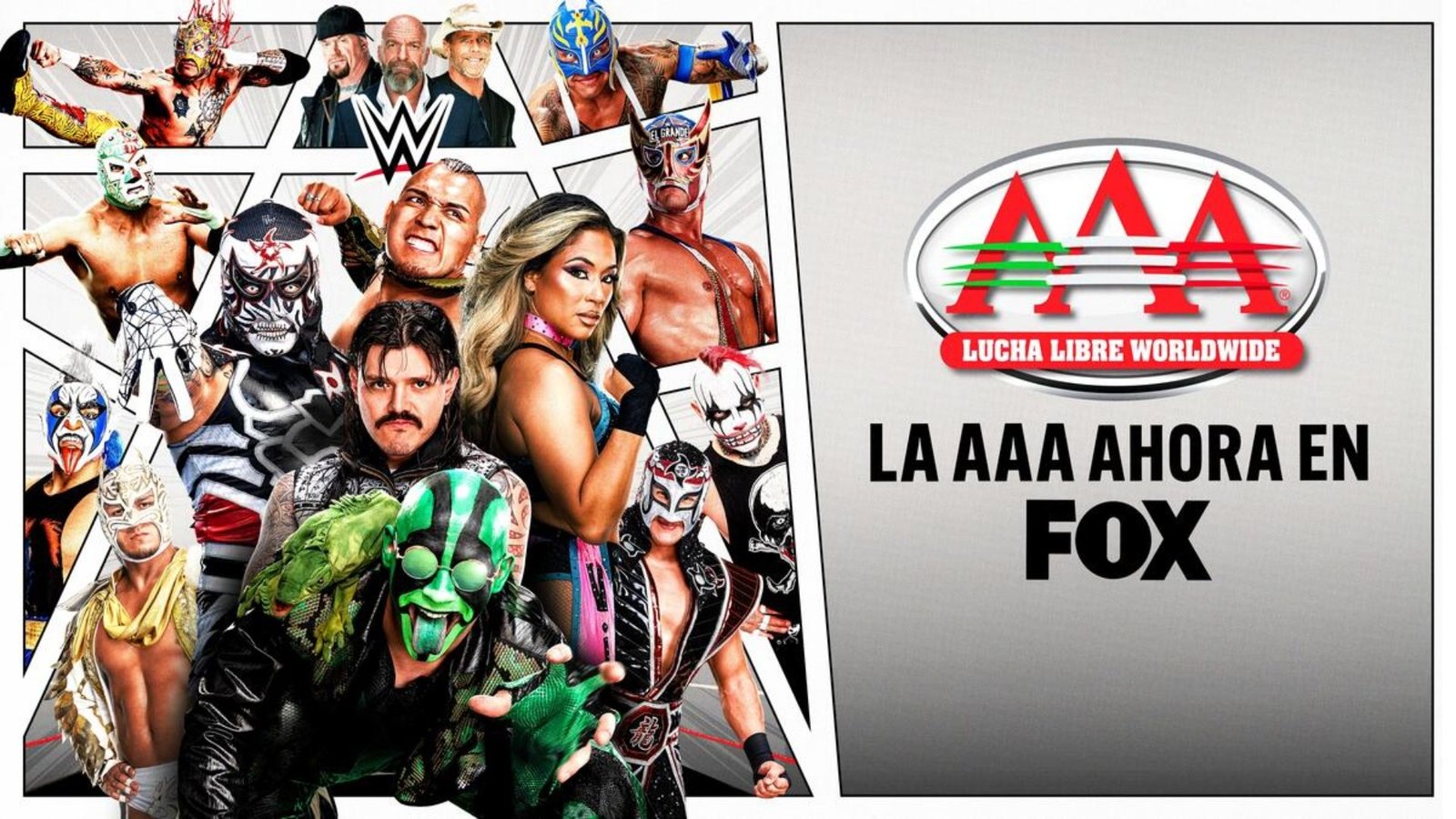 Póster de AAA en FOX junto a WWE, en español