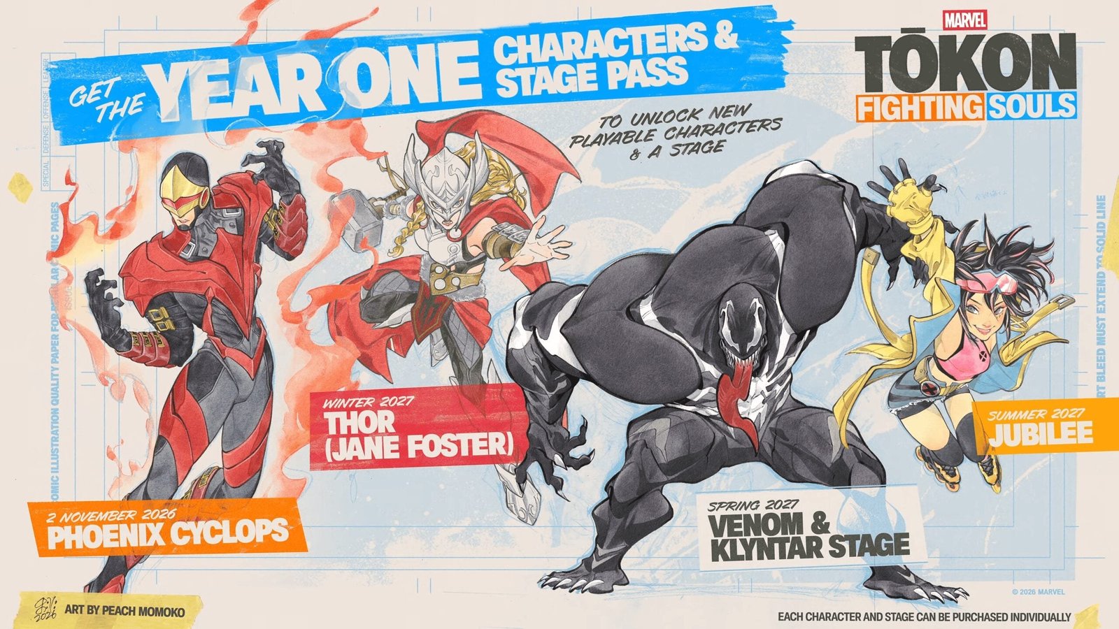 Thor (Jane Foster), Venom y Jubilee, personajes DLC de Marvel Tokon: Fighting Souls
