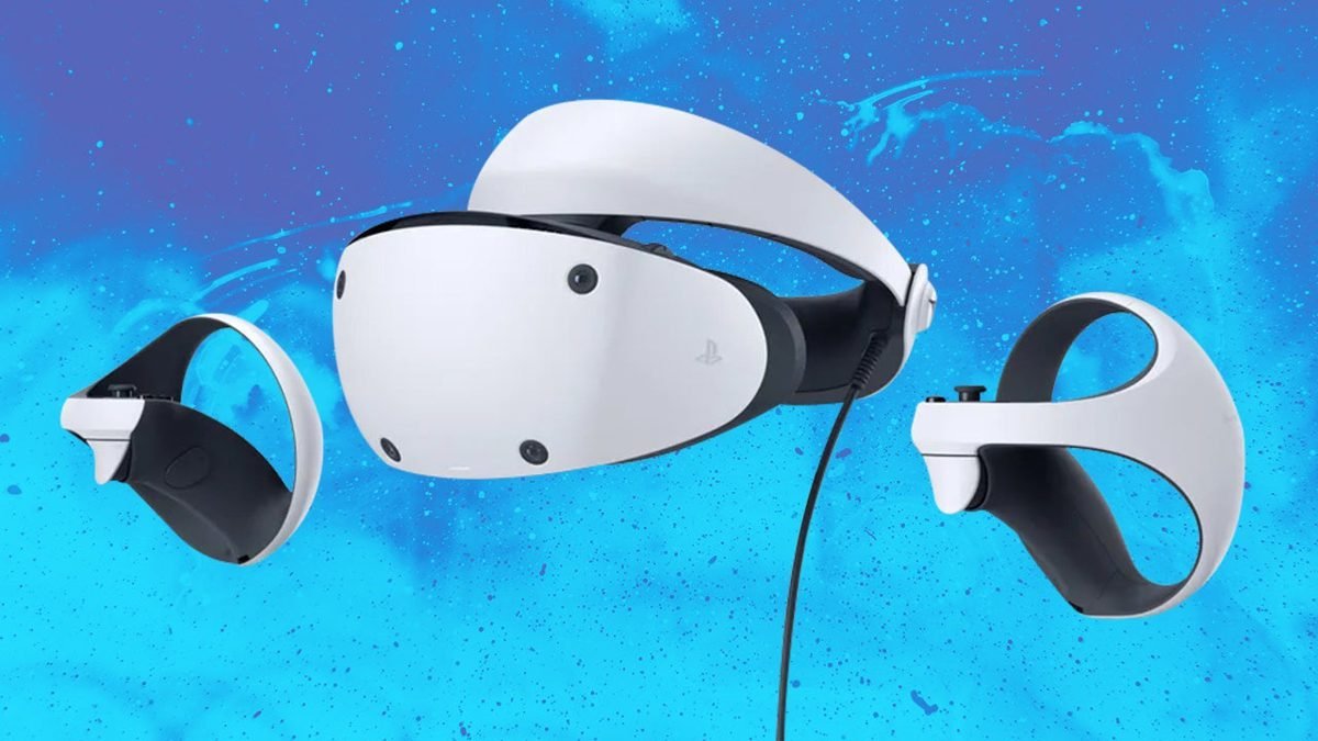 Visor PlayStation VR2 junto a sus controladores Sense