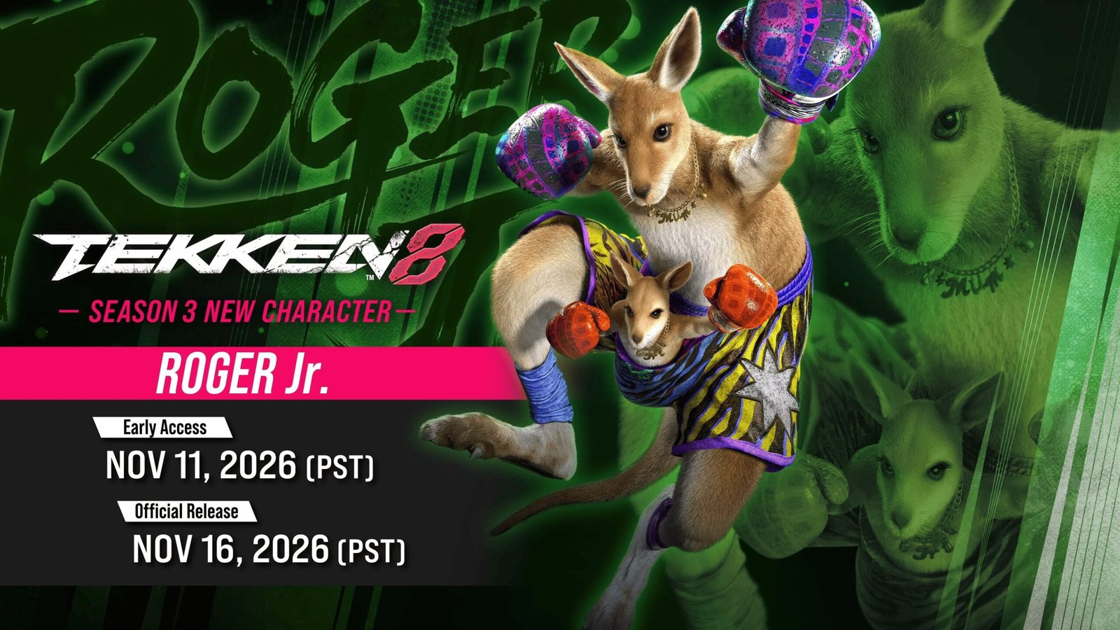 Roger Jr., personaje DLC de Tekken 8 Temporada 3, en su tráiler de jugabilidad